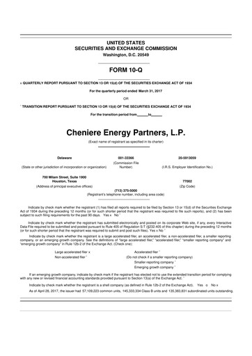 Thumbnail Cheniere Energy
Partners 10-Q Quarterly Report FY2017 