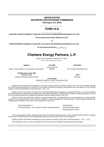 Thumbnail Cheniere Energy
Partners 10-Q Quarterly Report FY2017 