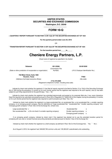Thumbnail Cheniere Energy
Partners 10-Q Quarterly Report FY2018 