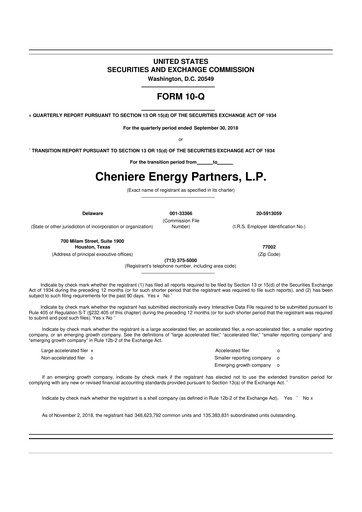 Thumbnail Cheniere Energy
Partners 10-Q Quarterly Report FY2018 