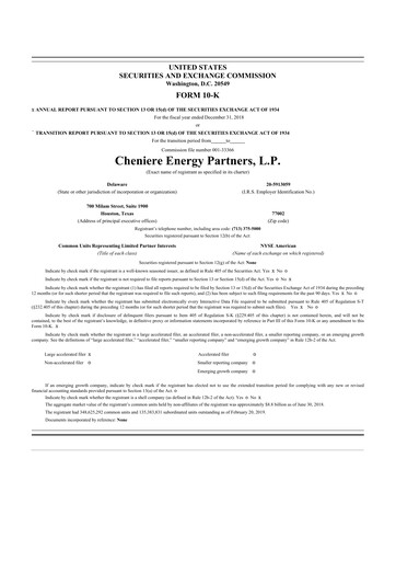 Thumbnail Cheniere Energy
Partners 10-K Annual Report 2018
