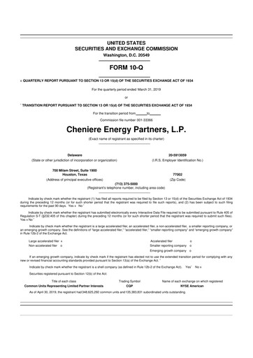Thumbnail Cheniere Energy
Partners 10-Q Quarterly Report FY2019 