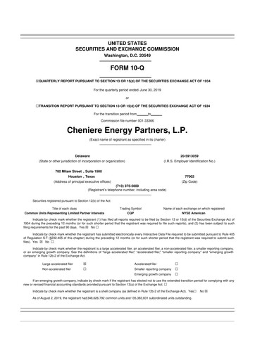Thumbnail Cheniere Energy
Partners 10-Q Quarterly Report FY2019 