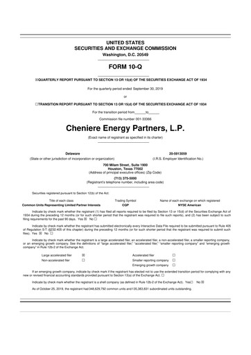 Thumbnail Cheniere Energy
Partners 10-Q Quarterly Report FY2019 