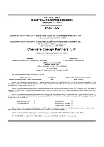Thumbnail Cheniere Energy
Partners 10-Q Quarterly Report FY2020 