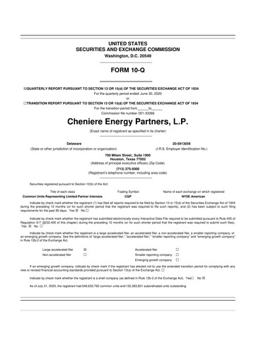 Thumbnail Cheniere Energy
Partners 10-Q Quarterly Report FY2020 