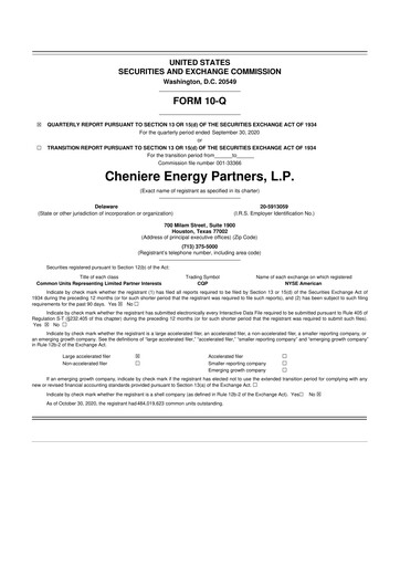 Thumbnail Cheniere Energy
Partners 10-Q Quarterly Report FY2020 