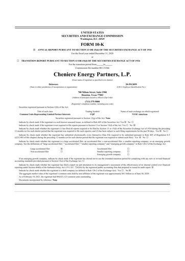 Thumbnail Cheniere Energy
Partners 10-K Annual Report 2020
