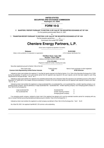 Thumbnail Cheniere Energy
Partners 10-Q Quarterly Report FY2021 