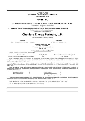 Thumbnail Cheniere Energy
Partners 10-Q Quarterly Report FY2021 