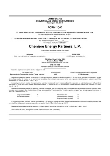 Thumbnail Cheniere Energy
Partners 10-Q Quarterly Report FY2021 