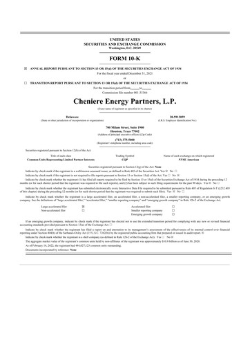 Thumbnail Cheniere Energy
Partners 10-K Annual Report 2021
