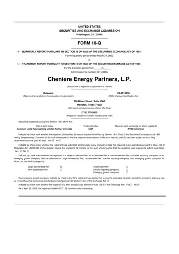 Thumbnail Cheniere Energy
Partners 10-Q Quarterly Report FY2022 