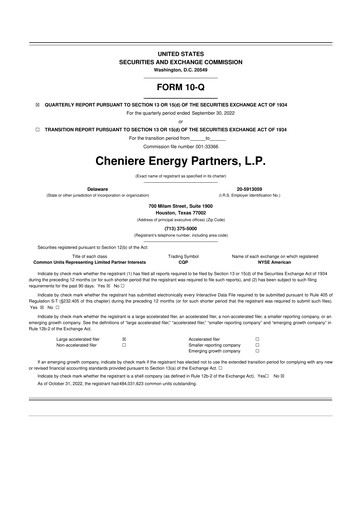 Thumbnail Cheniere Energy
Partners 10-Q Quarterly Report FY2022 