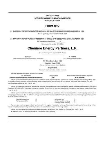 Thumbnail Cheniere Energy
Partners 10-Q Quarterly Report FY2023 