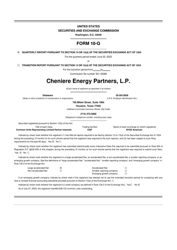 Thumbnail Cheniere Energy
Partners 10-Q Quarterly Report FY2023 