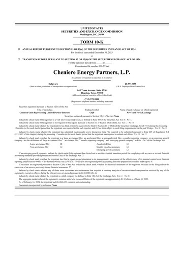 Thumbnail Cheniere Energy
Partners 10-K Annual Report 2023