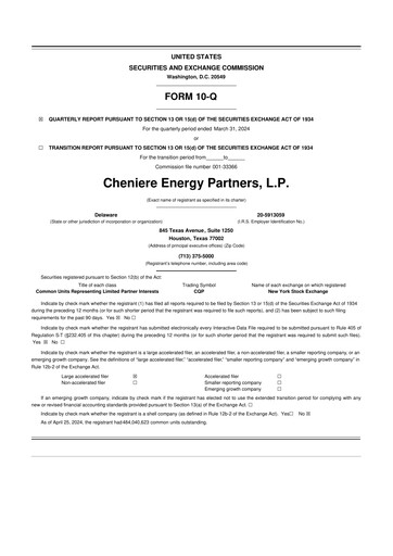 Thumbnail Cheniere Energy
Partners 10-Q Quarterly Report FY2024 