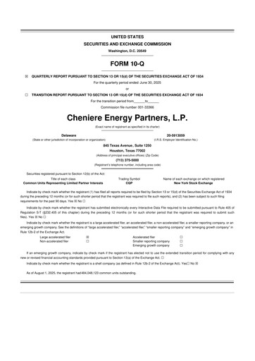 Thumbnail Cheniere Energy
Partners 10-Q Quarterly Report FY2025 