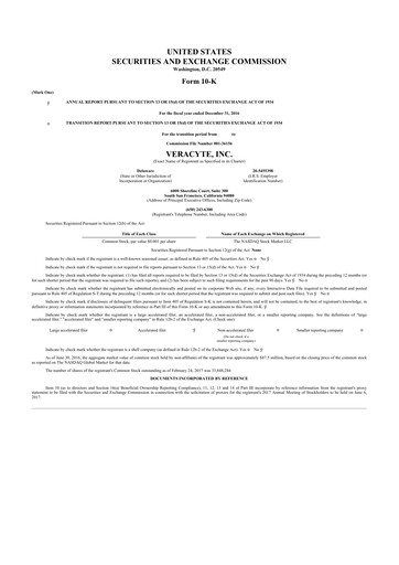 Thumbnail Veracyte 10-K Annual Report 2016