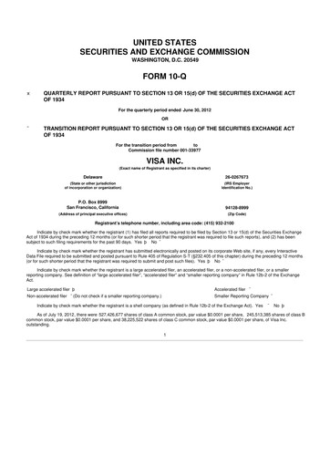 Vorschaubild Visa 10-Q Quartalsbericht 2012 