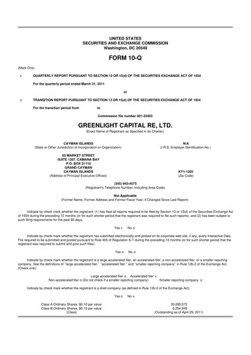 Thumbnail Greenlight Re 10-Q Quarterly Report FY 