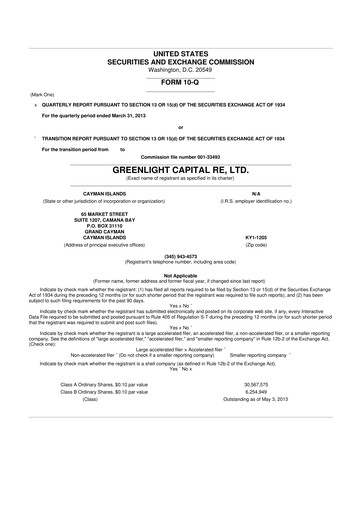 Thumbnail Greenlight Re 10-Q Quarterly Report FY2013 