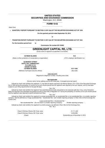 Thumbnail Greenlight Re 10-Q Quarterly Report FY2016 