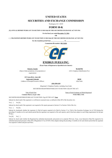 Thumbnail Energy Fuels
 10-K Annual Report 2016