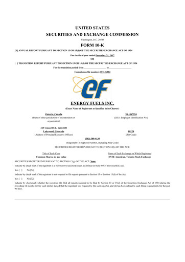 Thumbnail Energy Fuels
 10-K Annual Report 2017