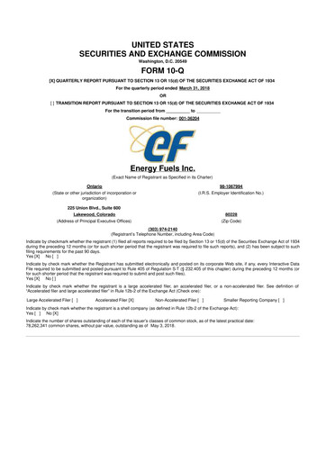 Vorschaubild Energy Fuels
 10-Q Quartalsbericht 2018 