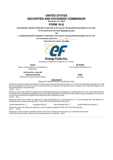 Vorschaubild Energy Fuels
 10-Q Quartalsbericht 2018 
