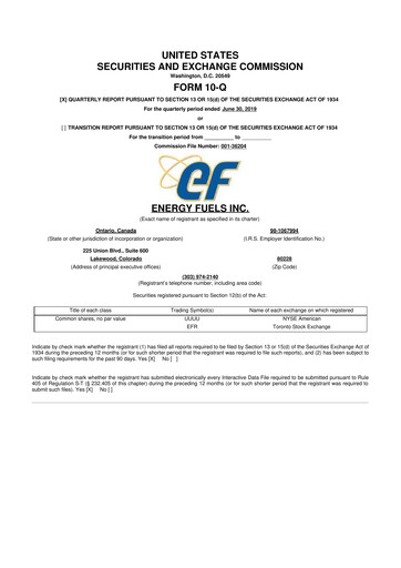 Vorschaubild Energy Fuels
 10-Q Quartalsbericht 2019 