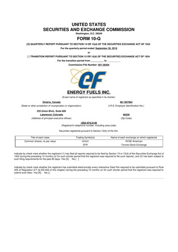 Vorschaubild Energy Fuels
 10-Q Quartalsbericht 2019 