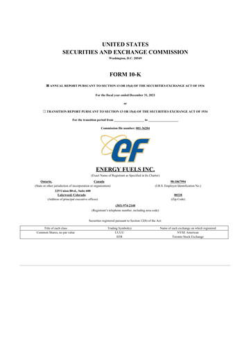 Thumbnail Energy Fuels
 10-K Annual Report 2021