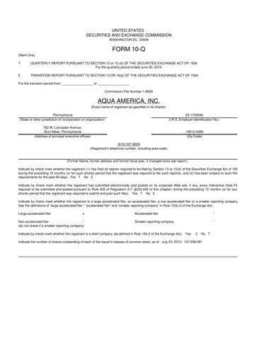 Thumbnail Essential Utilities
 10-Q Quarterly Report FY2010 