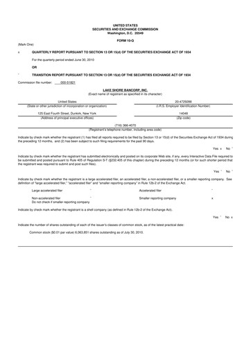 Thumbnail Lake Shore Bancorp 10-Q Quarterly Report FY 