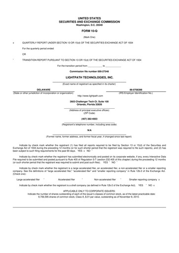 Thumbnail LightPath Technologies 10-Q Quarterly Report FY 
