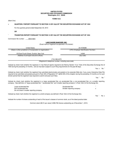 Thumbnail Lake Shore Bancorp 10-Q Quarterly Report FY 
