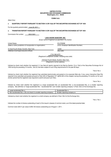 Thumbnail Lake Shore Bancorp 10-Q Quarterly Report FY2011 