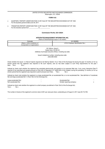 Thumbnail Where Food Comes From 10-Q Quarterly Report FY2011 