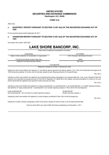 Thumbnail Lake Shore Bancorp 10-Q Quarterly Report FY2011 