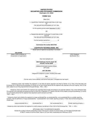 Thumbnail LightPath Technologies 10-Q Quarterly Report FY2012 