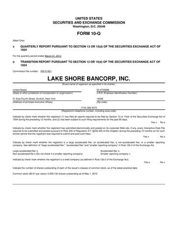 Thumbnail Lake Shore Bancorp 10-Q Quarterly Report FY2012 