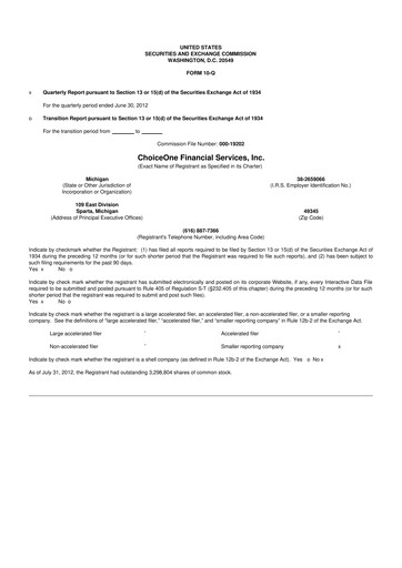 Vorschaubild ChoiceOne Financial Services 10-Q Quartalsbericht 2012 