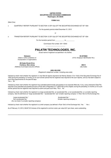 Thumbnail Palatin Technologies 10-Q Quarterly Report FY2013 