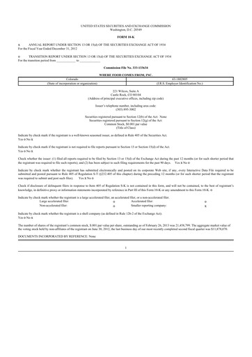 Thumbnail Where Food Comes From 10-K Annual Report 2012