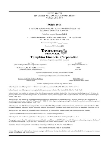 Thumbnail Tompkins Financial 10-K Annual Report 2012