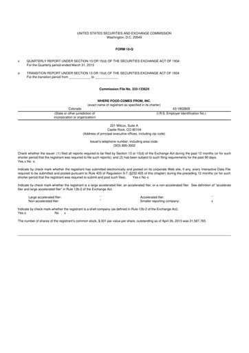 Thumbnail Where Food Comes From 10-Q Quarterly Report FY2013 