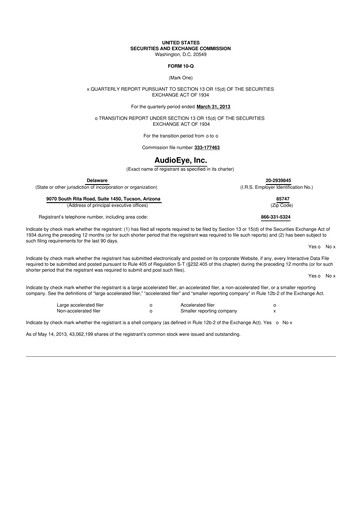 Thumbnail AudioEye 10-Q Quarterly Report FY2013 